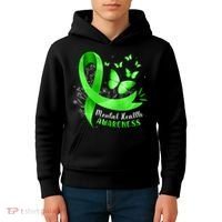 Mental Health Awareness Butterfly Green Ribbon  Kids Hoodie thumb 4