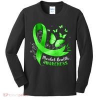 Mental Health Awareness Butterfly Green Ribbon  Kids Long Sleeve Shirt thumb 0
