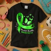 Mental Health Awareness Butterfly Green Ribbon  Kids T-Shirt thumb 3