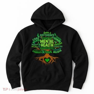 Mental Health Awareness Tree Drawing Word Hoodie