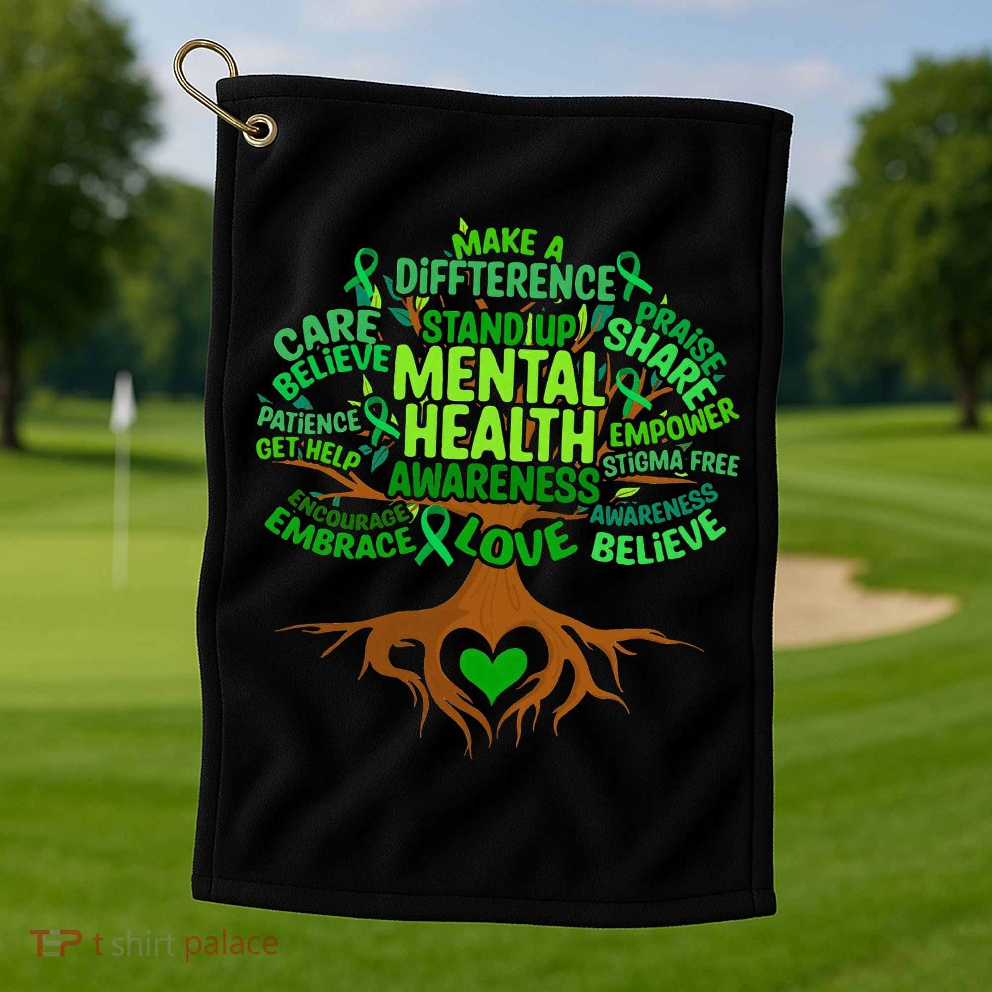 Mental Health Awareness Tree Drawing Word Golf Towel