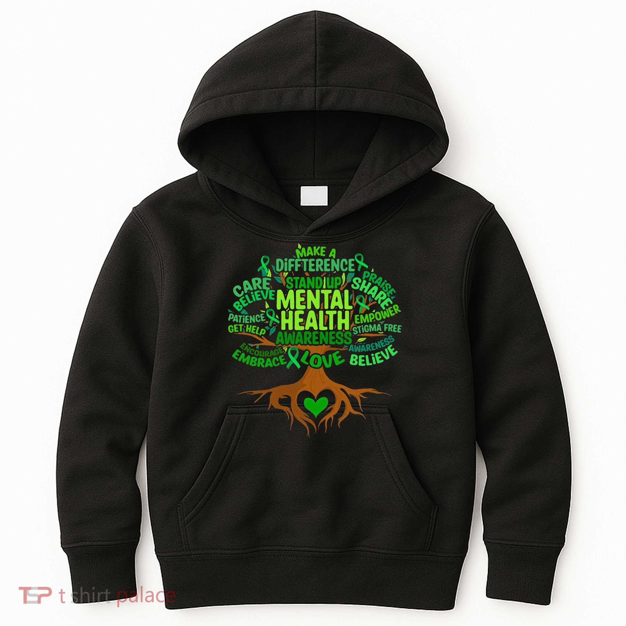 Mental Health Awareness Tree Drawing Word Kids Hoodie