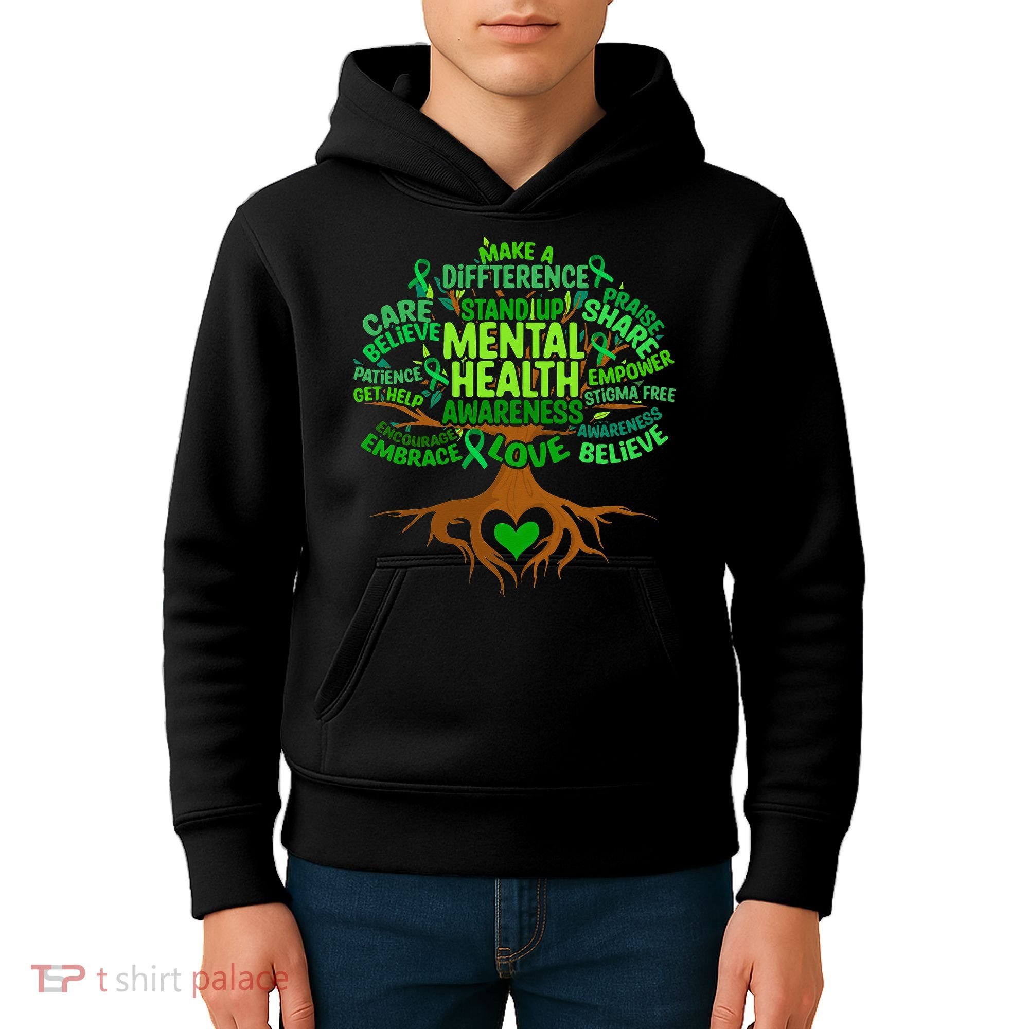 Mental Health Awareness Tree Drawing Word Kids Hoodie