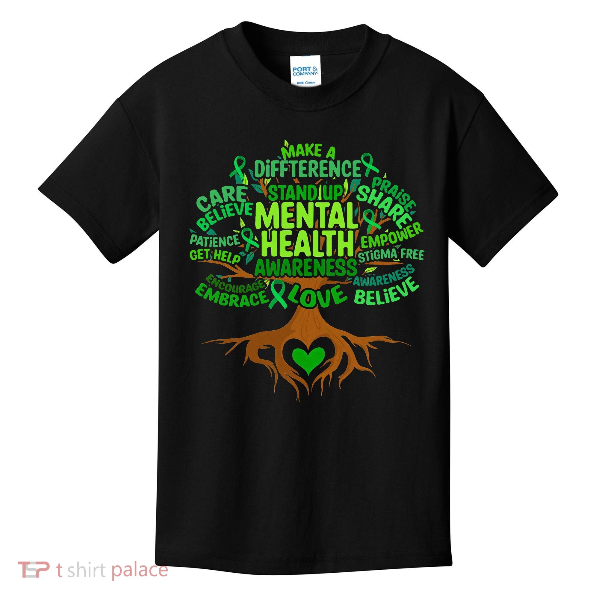 Mental Health Awareness Tree Drawing Word Kids T-Shirt