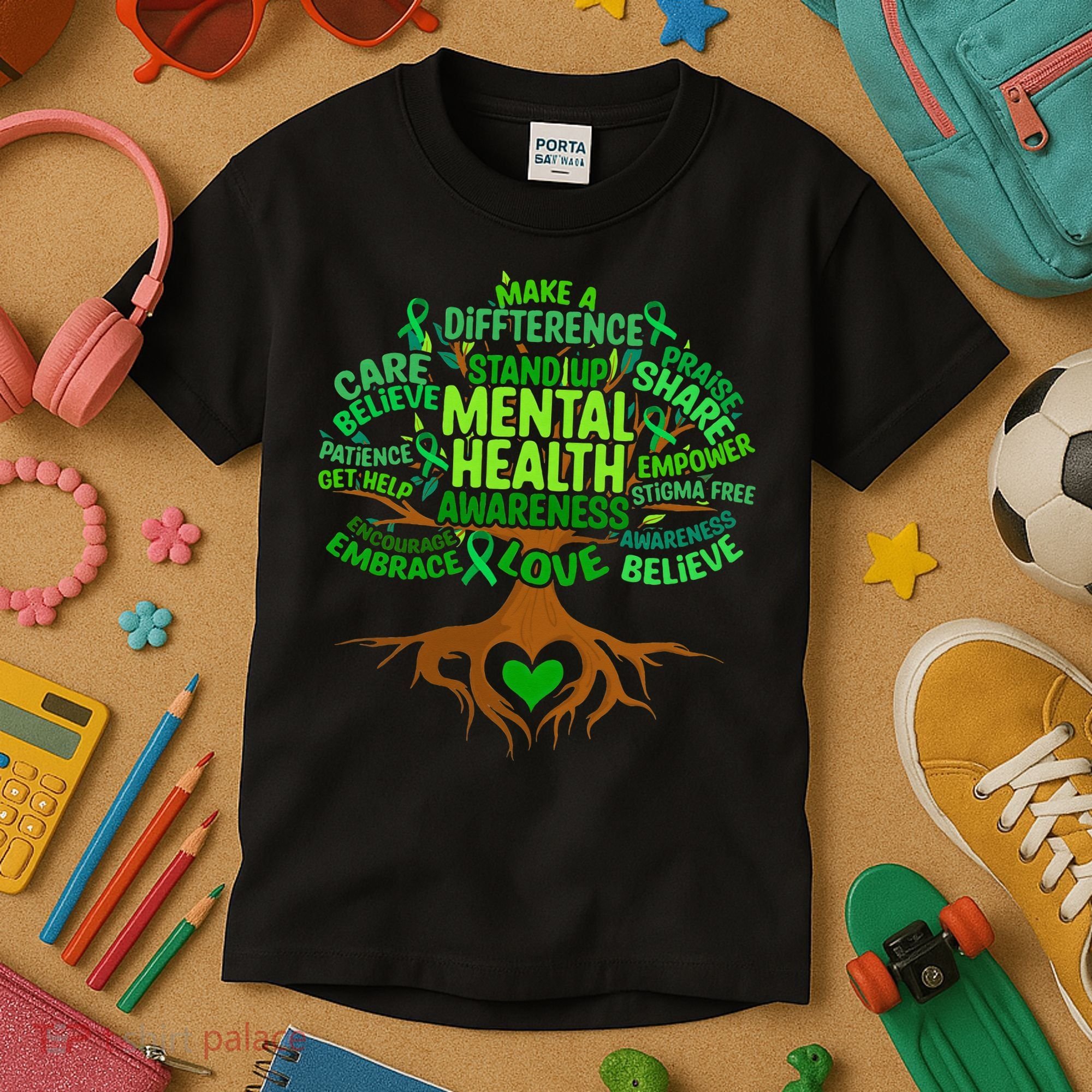 Mental Health Awareness Tree Drawing Word Kids T-Shirt