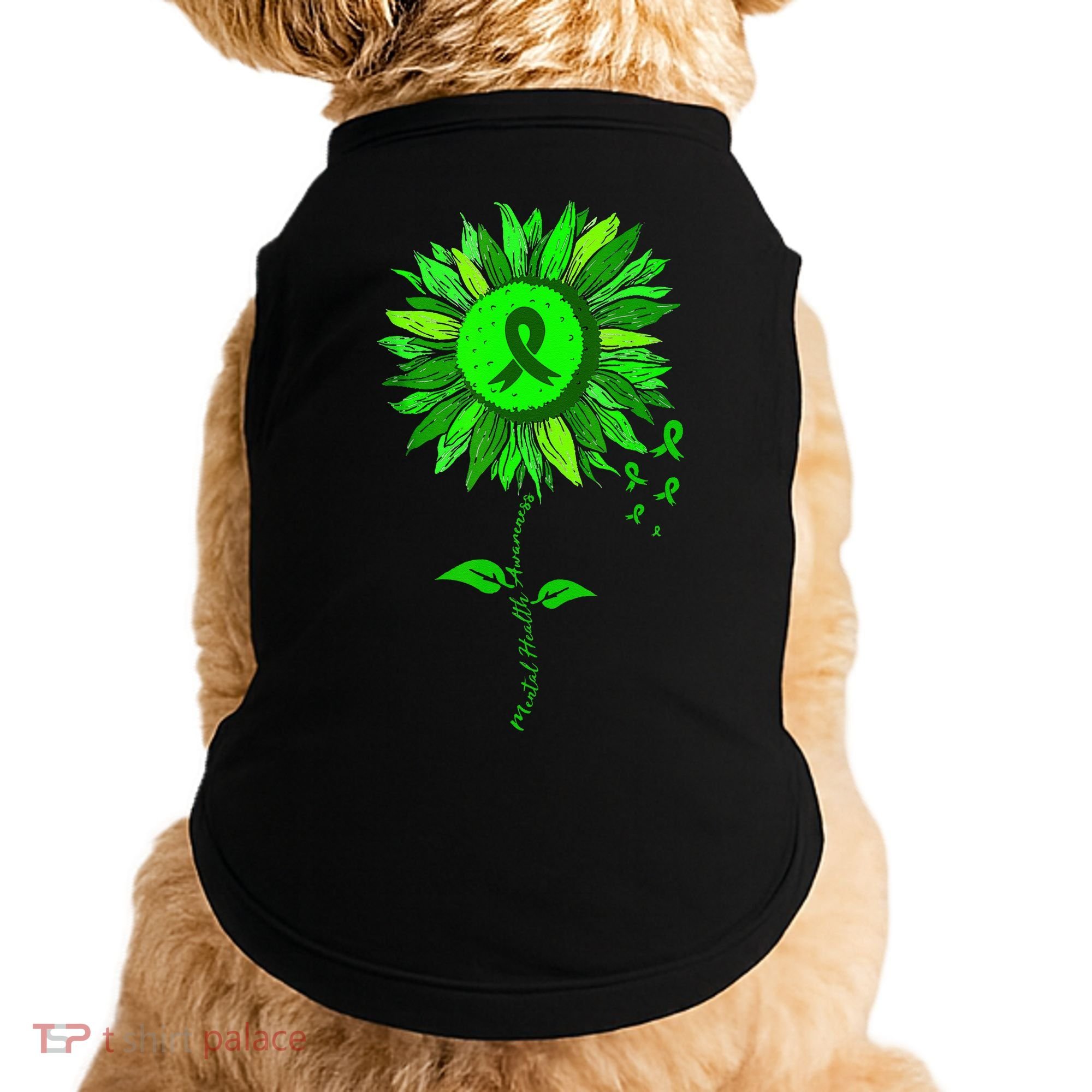 Mental Health Awareness Sunflower Green Ribbon Stigma Doggie Tank