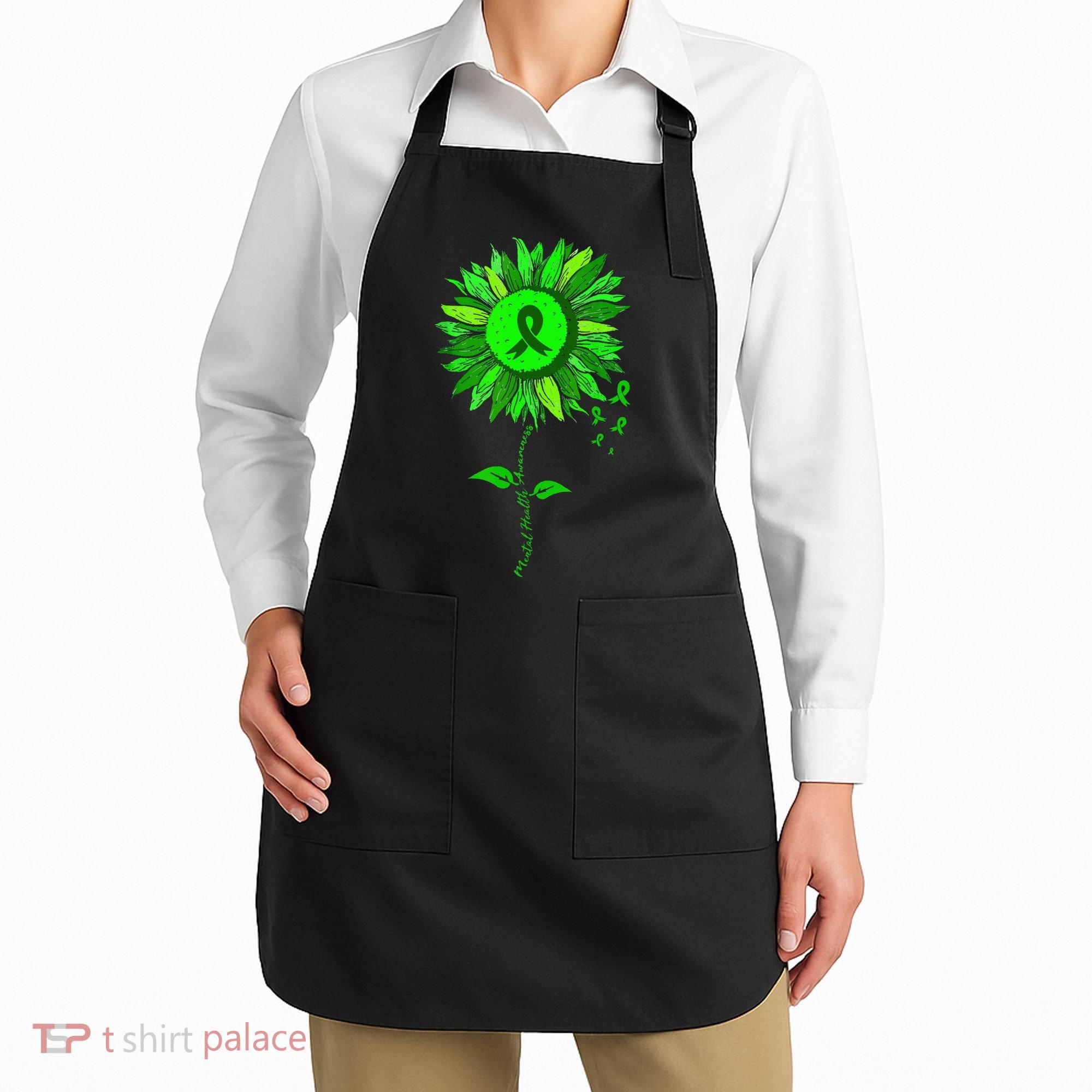 Mental Health Awareness Sunflower Green Ribbon Stigma Apron