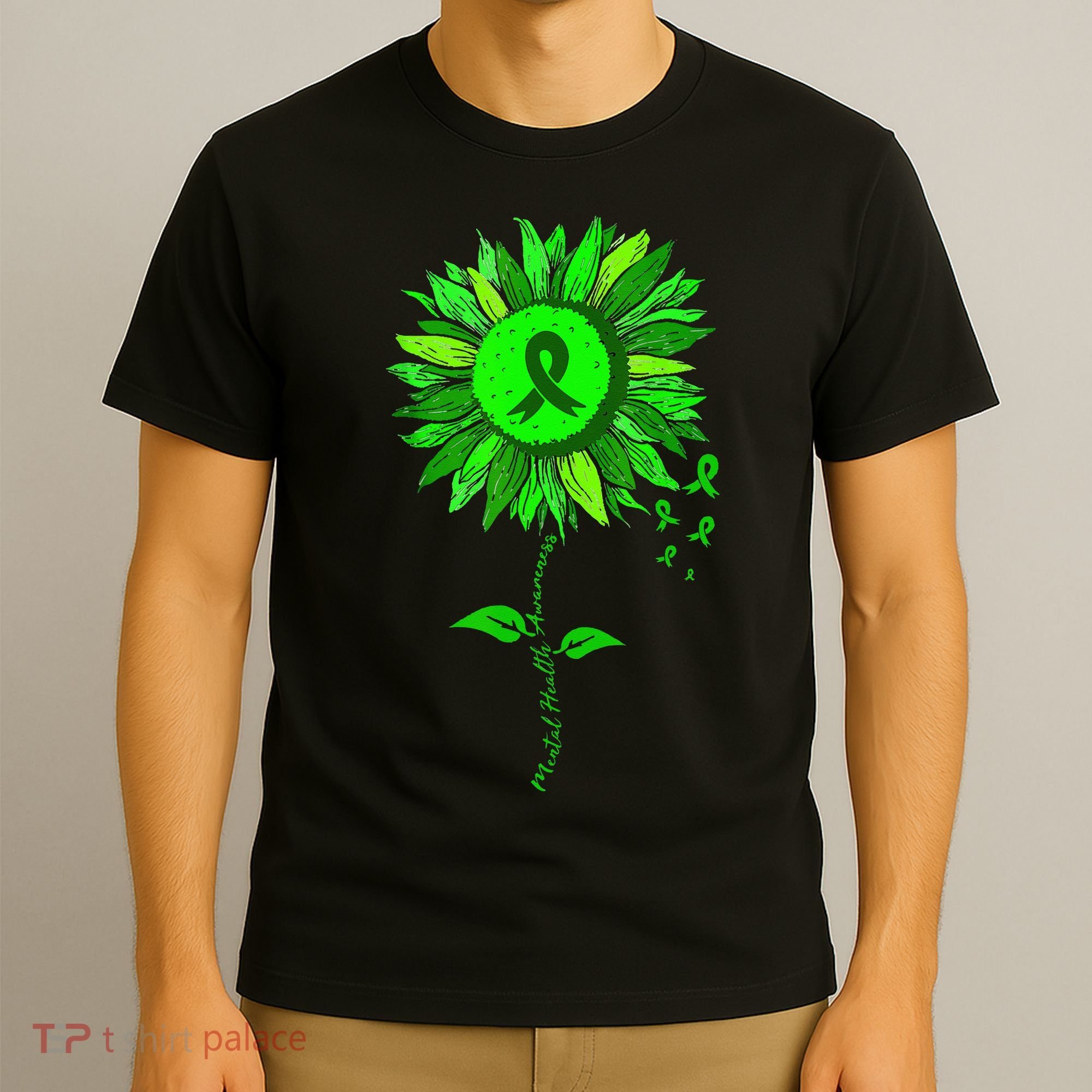Mental Health Awareness Sunflower Green Ribbon Stigma T-Shirt
