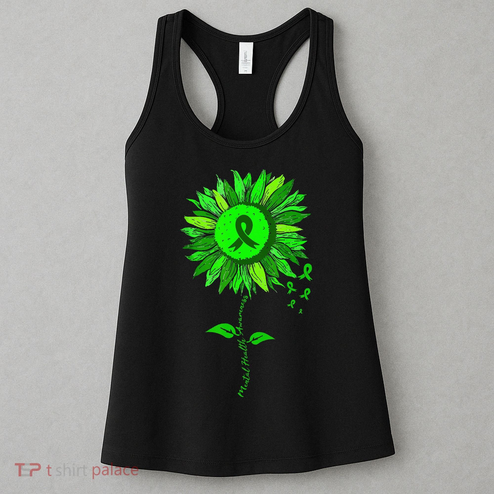 Mental Health Awareness Sunflower Green Ribbon Stigma Women's Tank Top