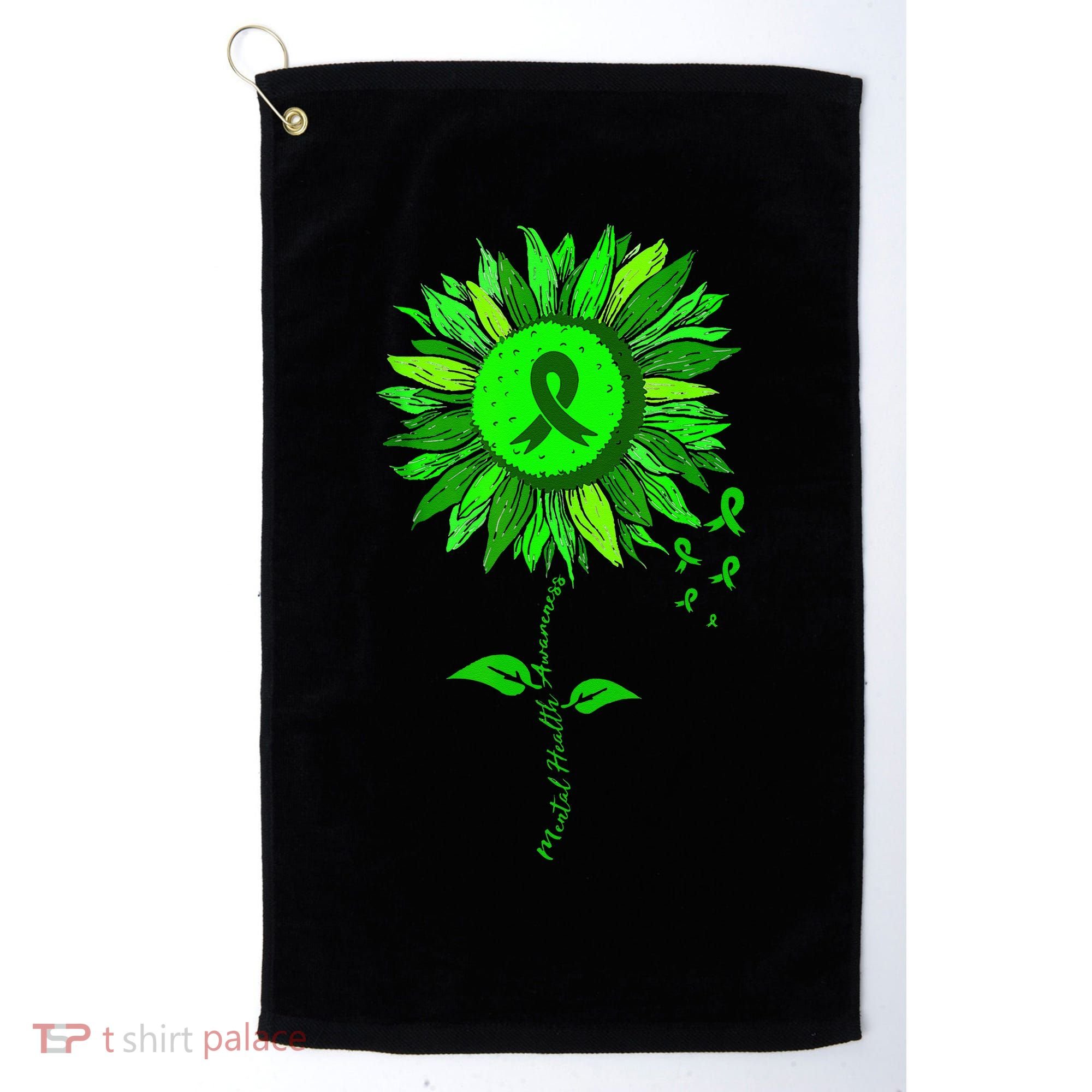 Mental Health Awareness Sunflower Green Ribbon Stigma Golf Towel