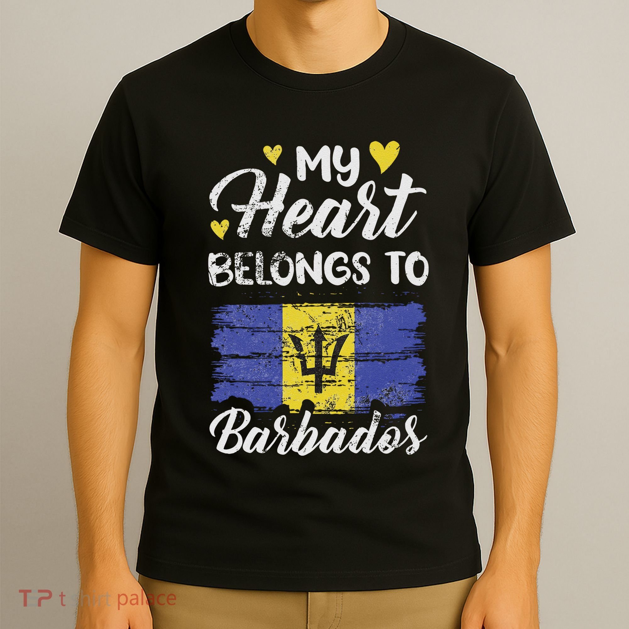 My Heart Belongs To Barbados Bajan Barbadian Flag Grunge T-Shirt