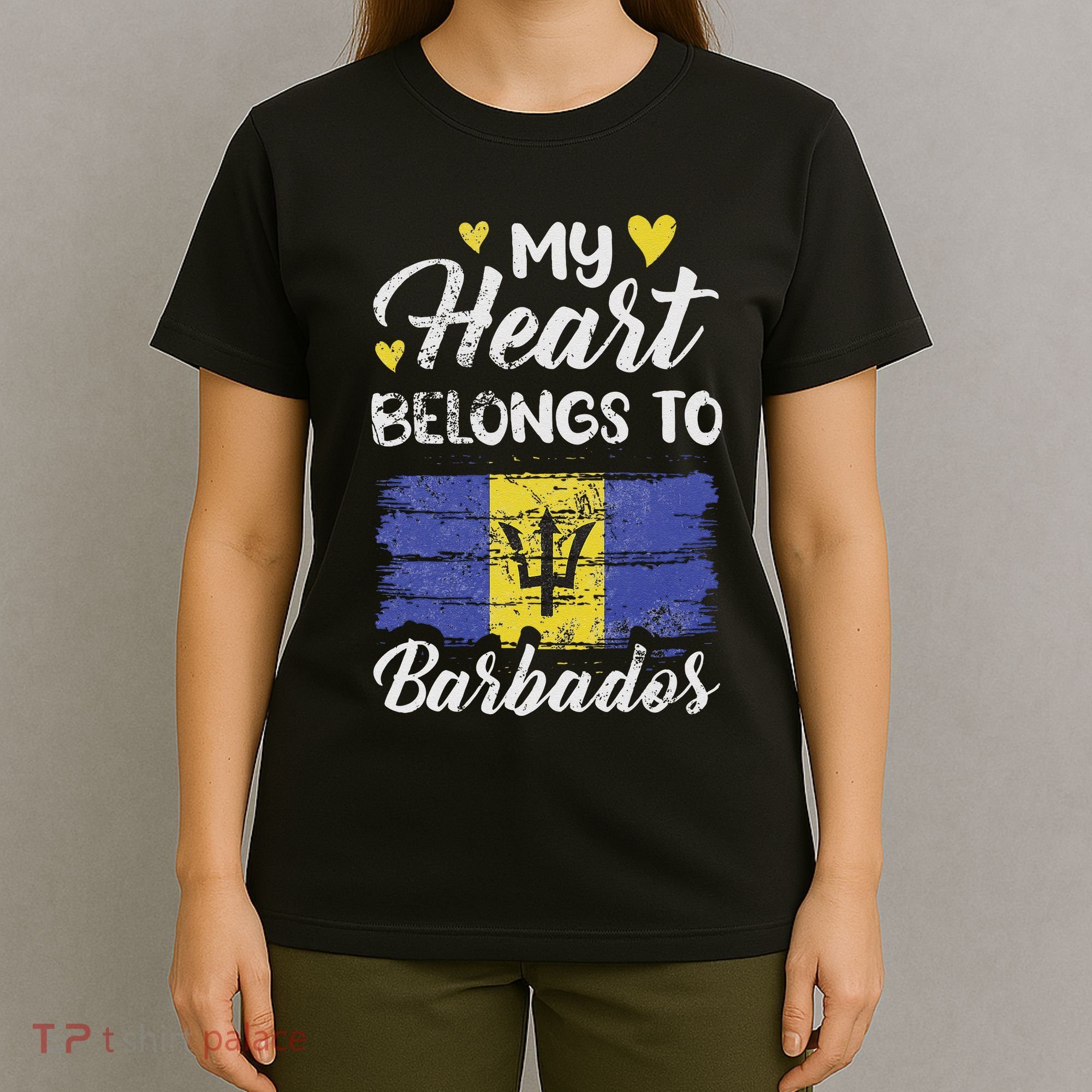 My Heart Belongs To Barbados Bajan Barbadian Flag Grunge T-Shirt