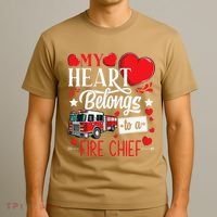 My Heart Belongs To A Fire Chief Awesome Valentine's Day T-Shirt thumb 3