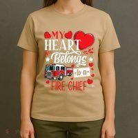 My Heart Belongs To A Fire Chief Awesome Valentine's Day T-Shirt thumb 4
