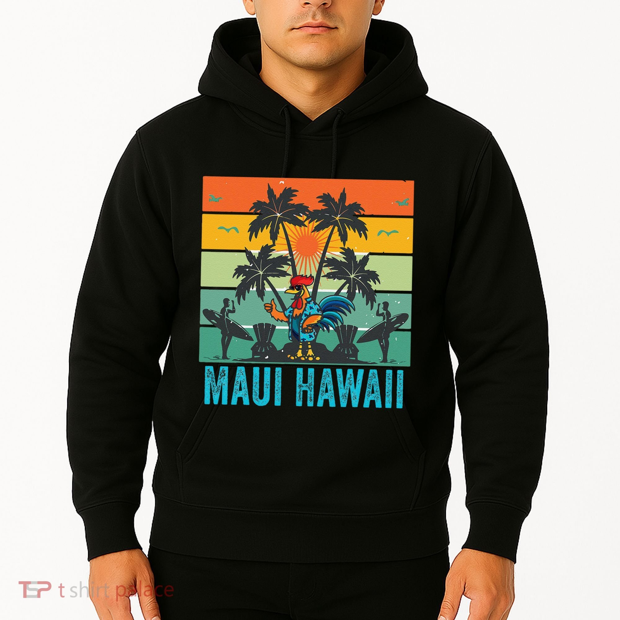Maui Hawaii Beach Coconut Rooster Hoodie