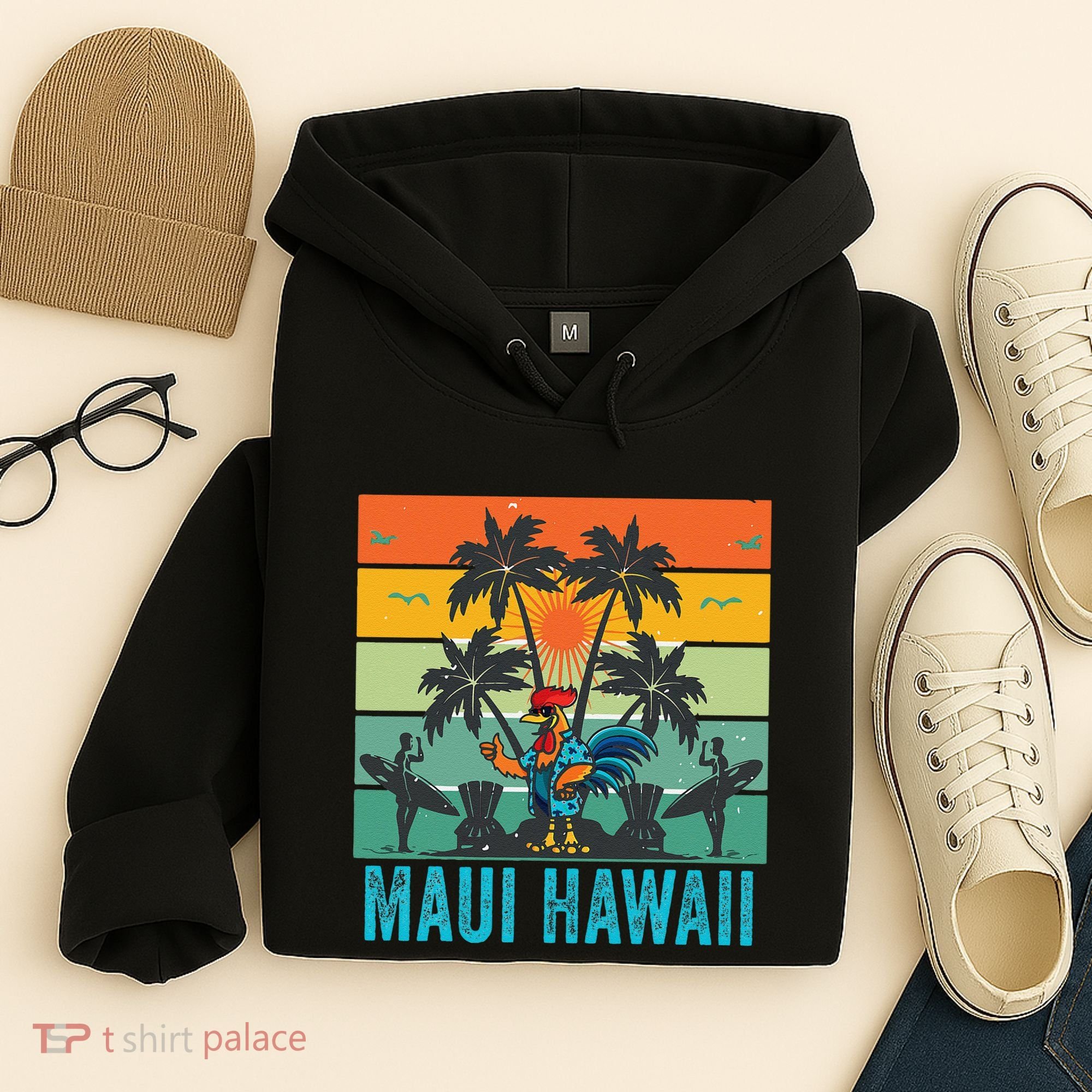 Maui Hawaii Beach Coconut Rooster Hoodie