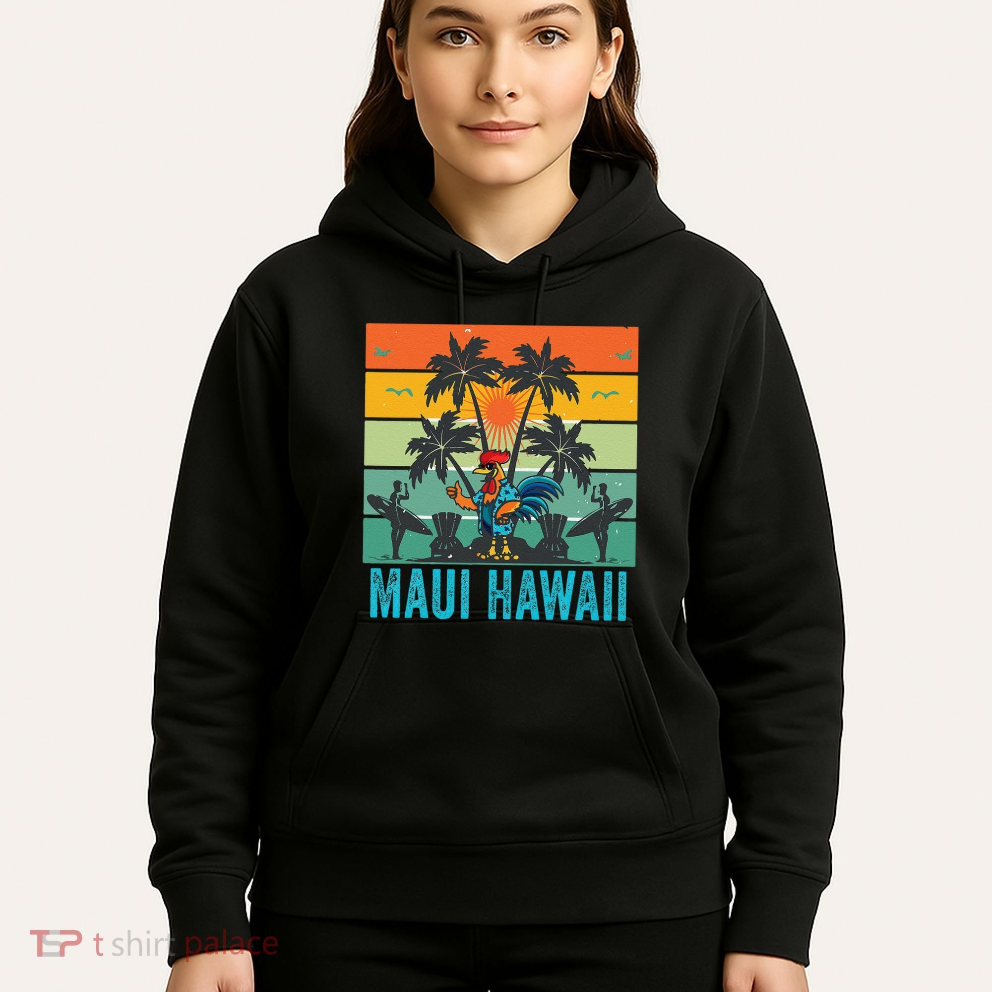Maui Hawaii Beach Coconut Rooster Hoodie