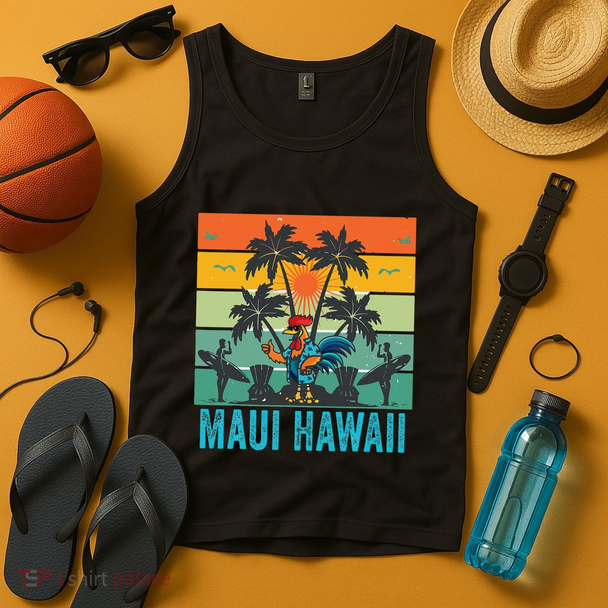 Maui Hawaii Beach Coconut Rooster Tank Top
