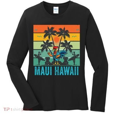 Maui Hawaii Beach Coconut Rooster Women's Long Sleeve Shirt