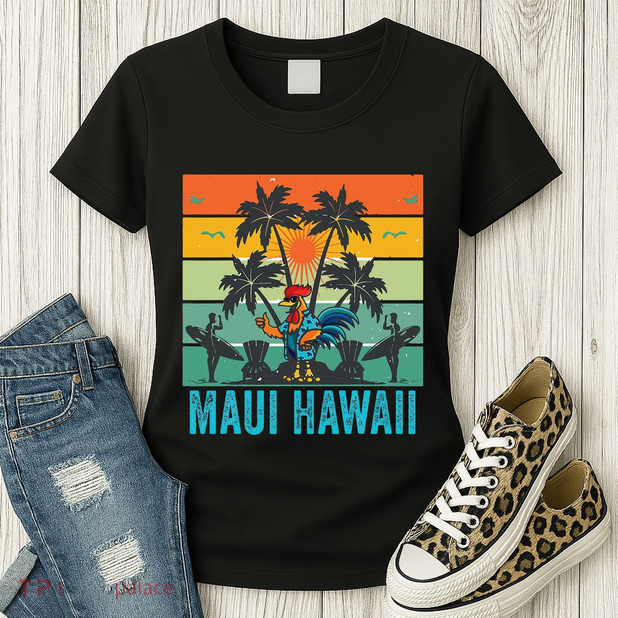Maui Hawaii Beach Coconut Rooster Women's T-Shirt