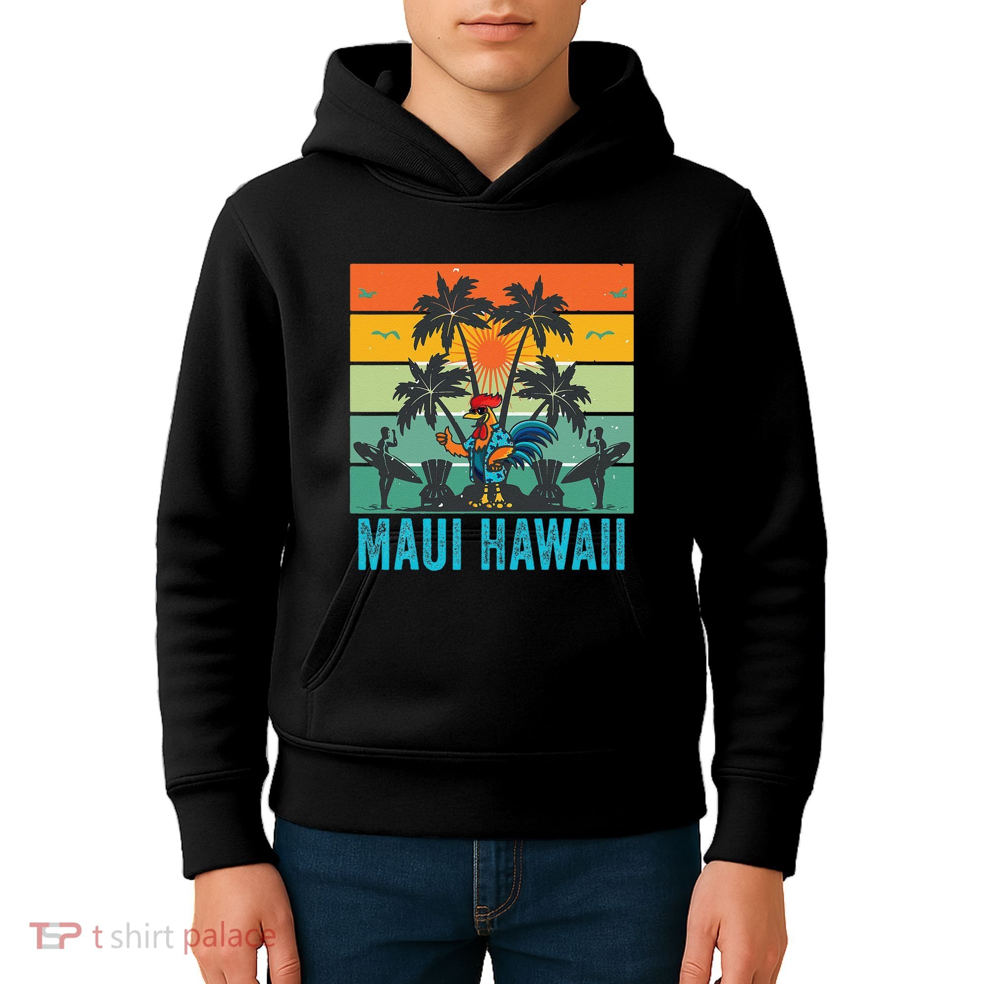 Maui Hawaii Beach Coconut Rooster Kids Hoodie