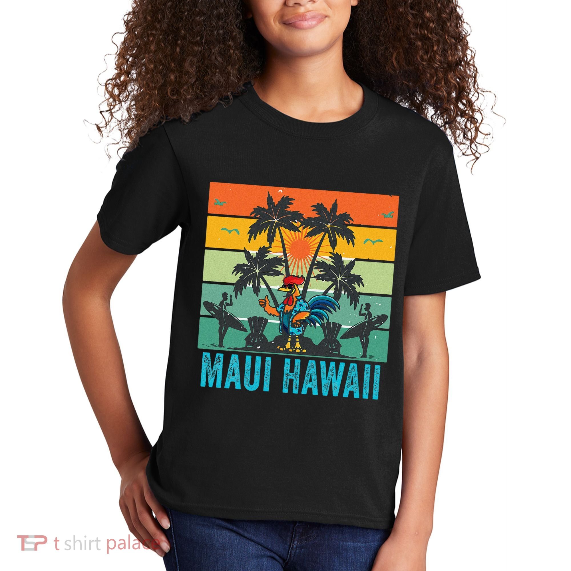 Maui Hawaii Beach Coconut Rooster Kids T-Shirt