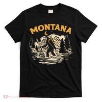 Montana Hiking Bigfoot Nighttime Stroll Mountains & Stars T-Shirt thumb 0