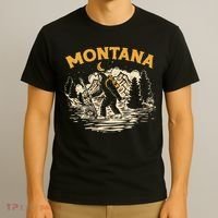 Montana Hiking Bigfoot Nighttime Stroll Mountains & Stars T-Shirt thumb 3