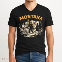 Montana Hiking Bigfoot Nighttime Stroll Mountains & Stars V-Neck T-Shirt thumb 2
