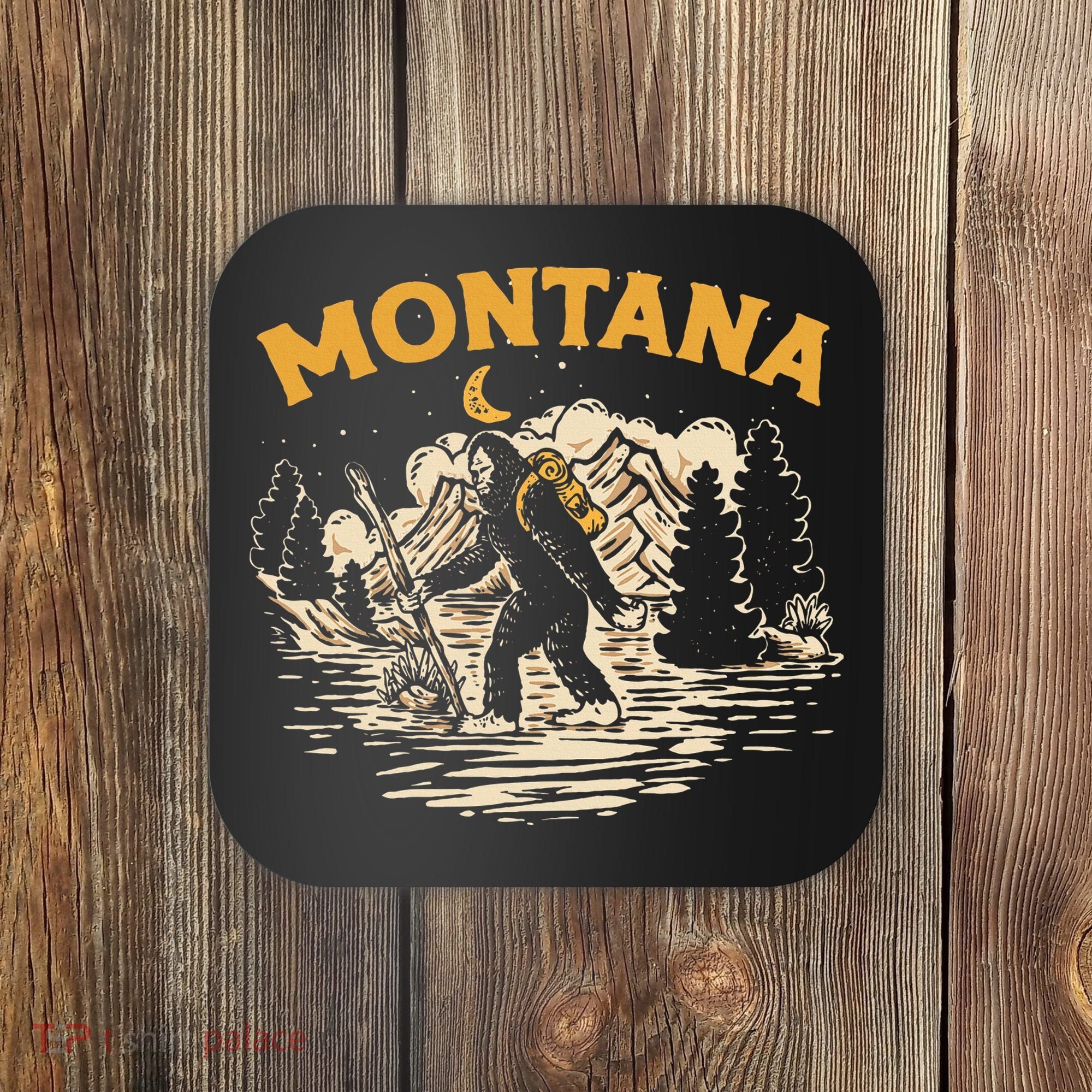 Montana Hiking Bigfoot Nighttime Stroll Mountains & Stars Coaster