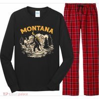 Montana Hiking Bigfoot Nighttime Stroll Mountains & Stars Long Sleeve Pajama Set thumb 0