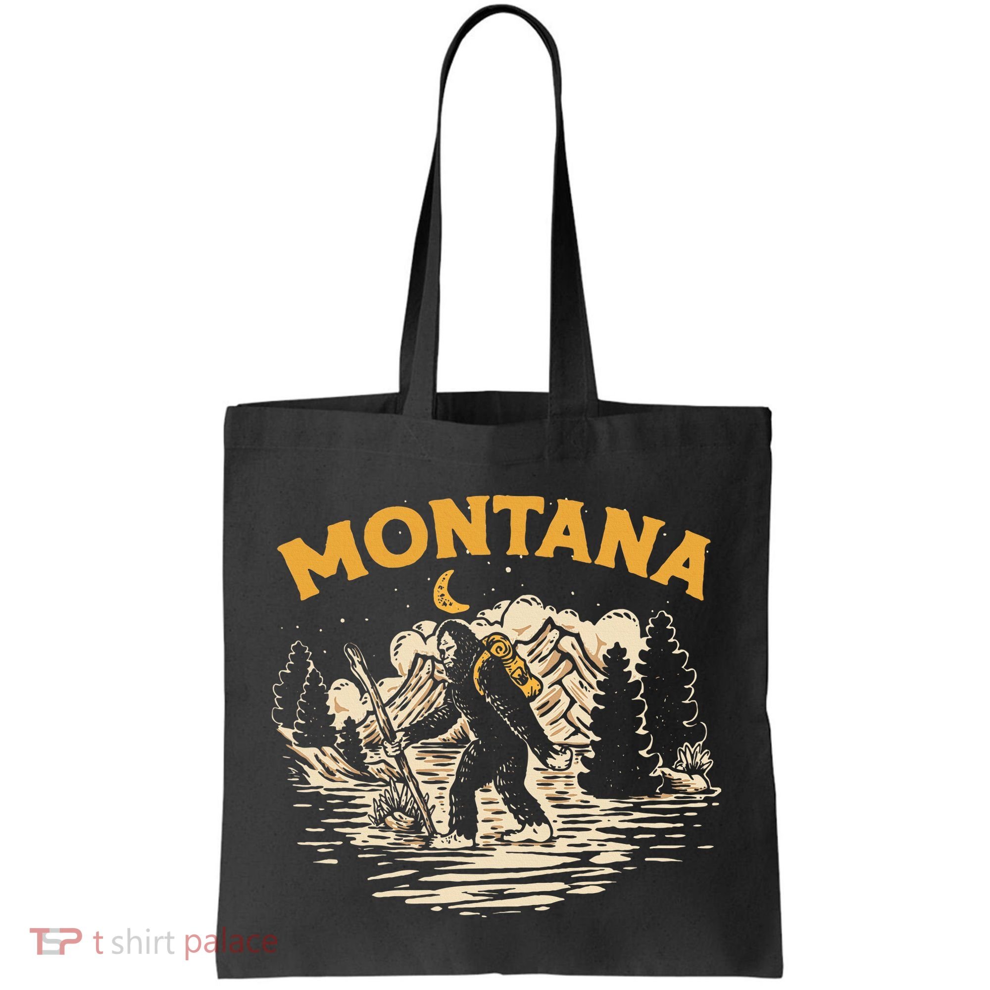Montana Hiking Bigfoot Nighttime Stroll Mountains & Stars Tote Bag
