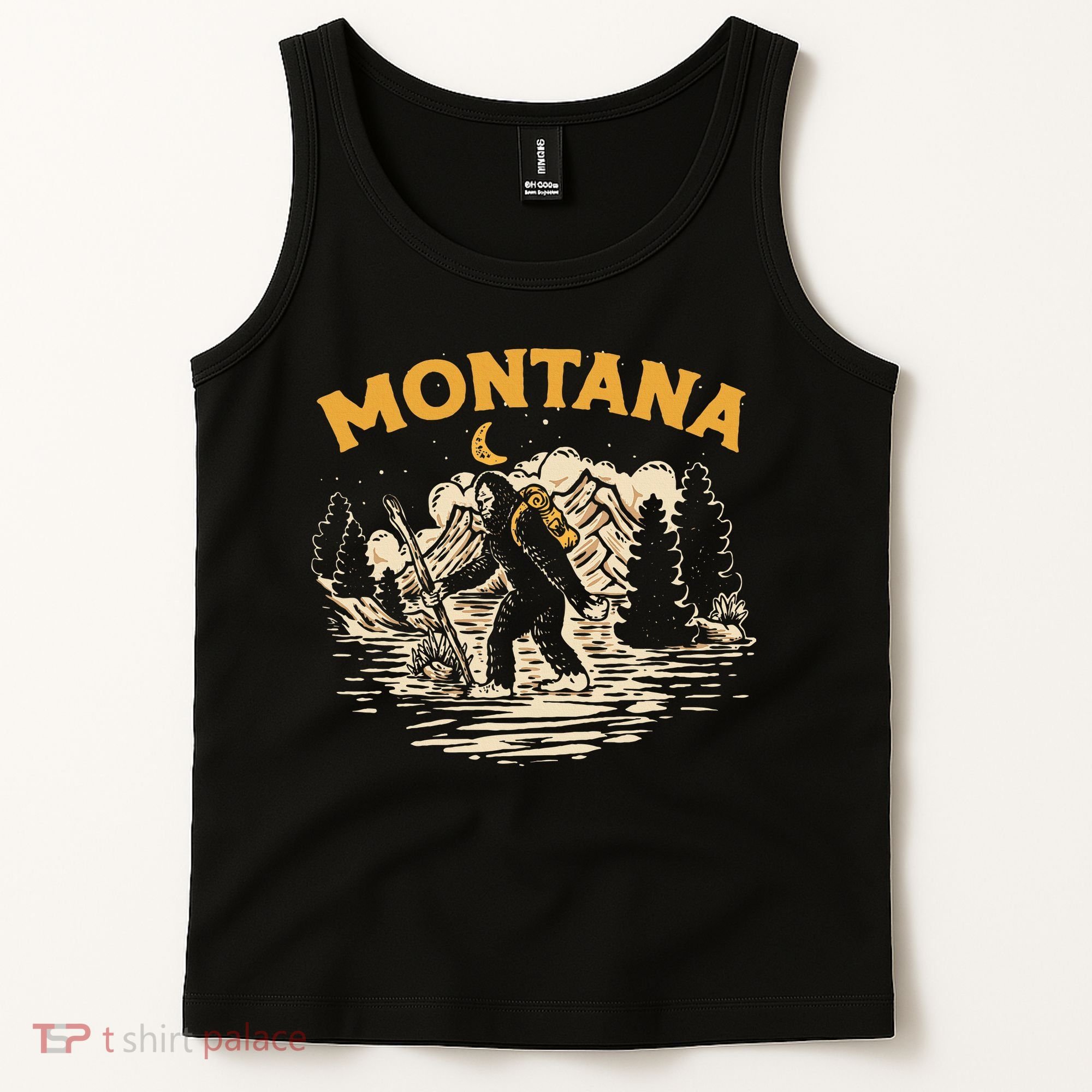 Montana Hiking Bigfoot Nighttime Stroll Mountains & Stars Tank Top