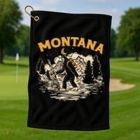 Montana Hiking Bigfoot Nighttime Stroll Mountains & Stars Golf Towel thumb 1