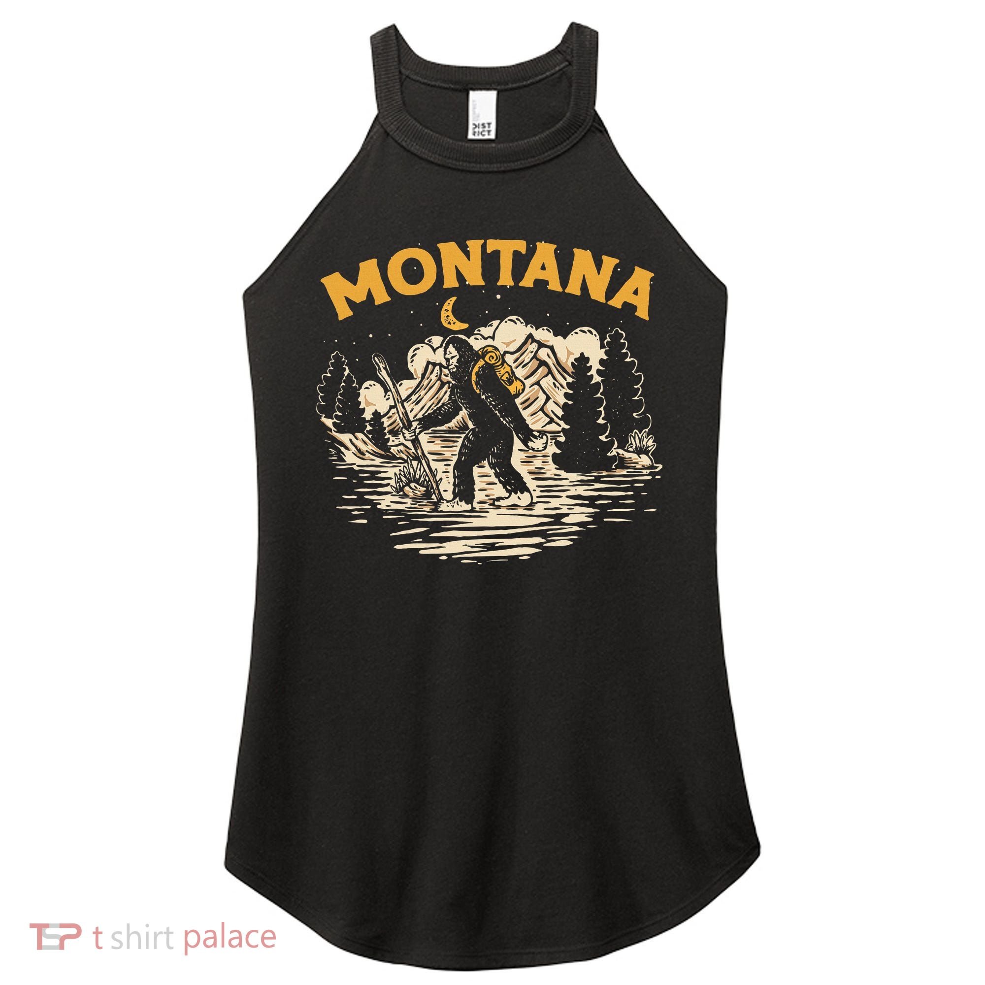 Montana Hiking Bigfoot Nighttime Stroll Mountains & Stars Women's Perfect Tri Rocker Tank