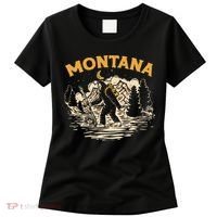 Montana Hiking Bigfoot Nighttime Stroll Mountains & Stars Women's T-Shirt thumb 0