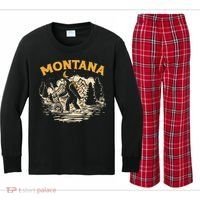 Montana Hiking Bigfoot Nighttime Stroll Mountains & Stars Kids Long Sleeve Plaid Pajama Set thumb 0
