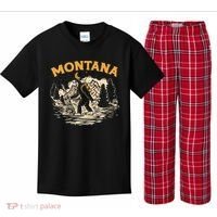 Montana Hiking Bigfoot Nighttime Stroll Mountains & Stars Kids Plaid Pajama Set thumb 0