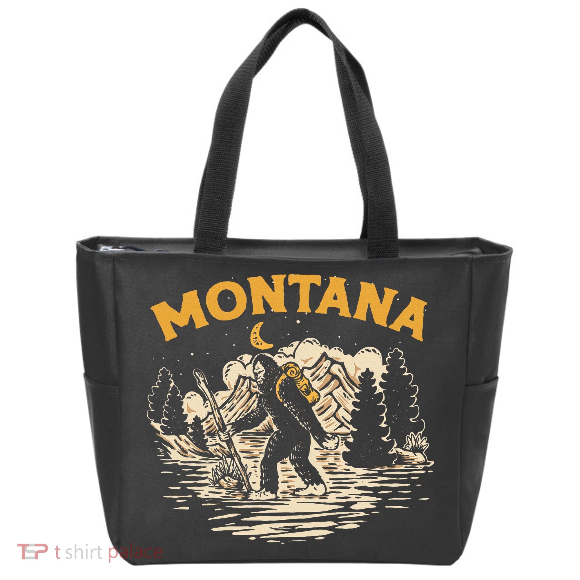 Montana Hiking Bigfoot Nighttime Stroll Mountains & Stars Tote Bag