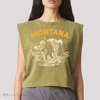 Montana Hiking Bigfoot Nighttime Stroll Mountains & Stars Garment-Dyed Women's Muscle Tee thumb 2