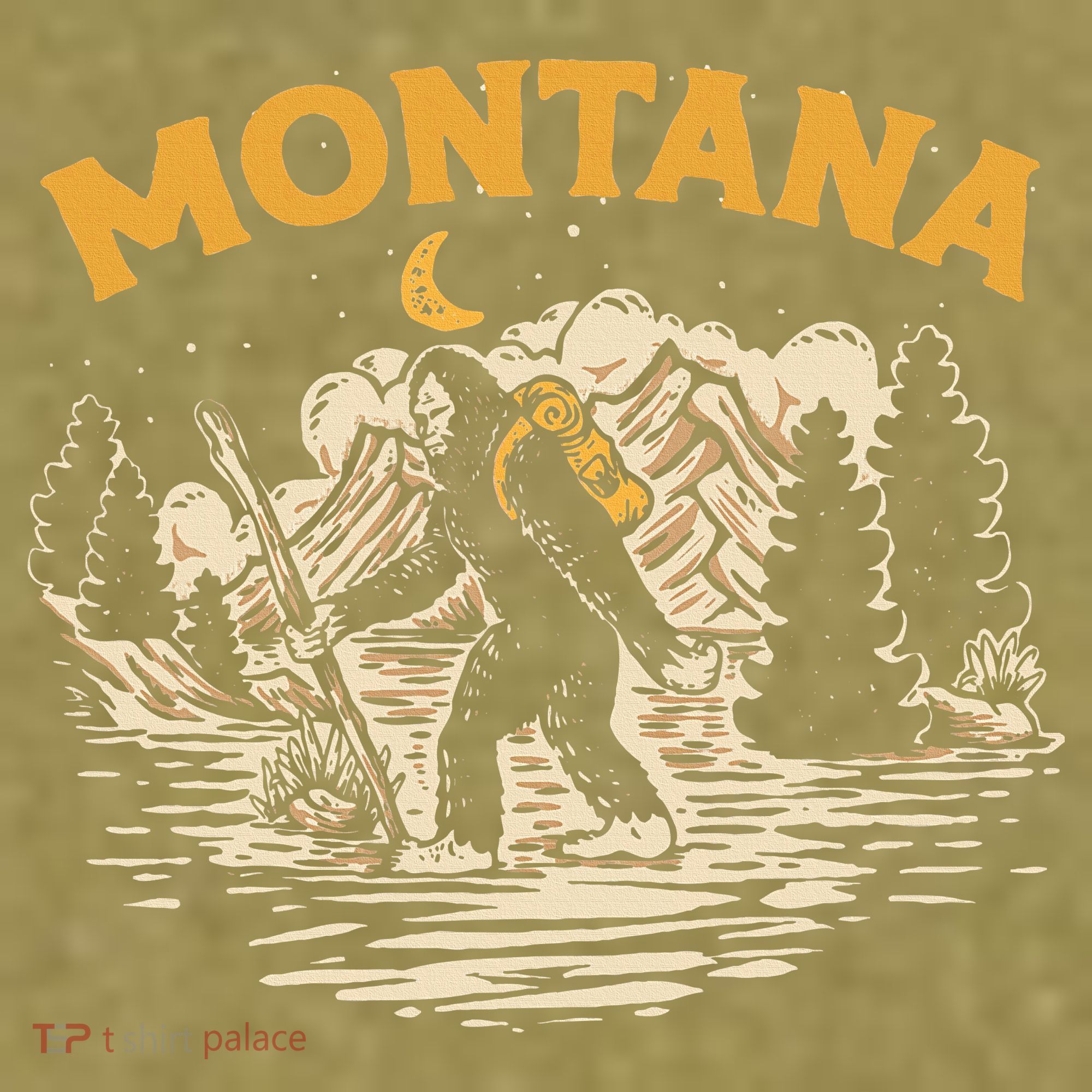 Montana Hiking Bigfoot Nighttime Stroll Mountains & Stars Garment-Dyed Women's Muscle Tee