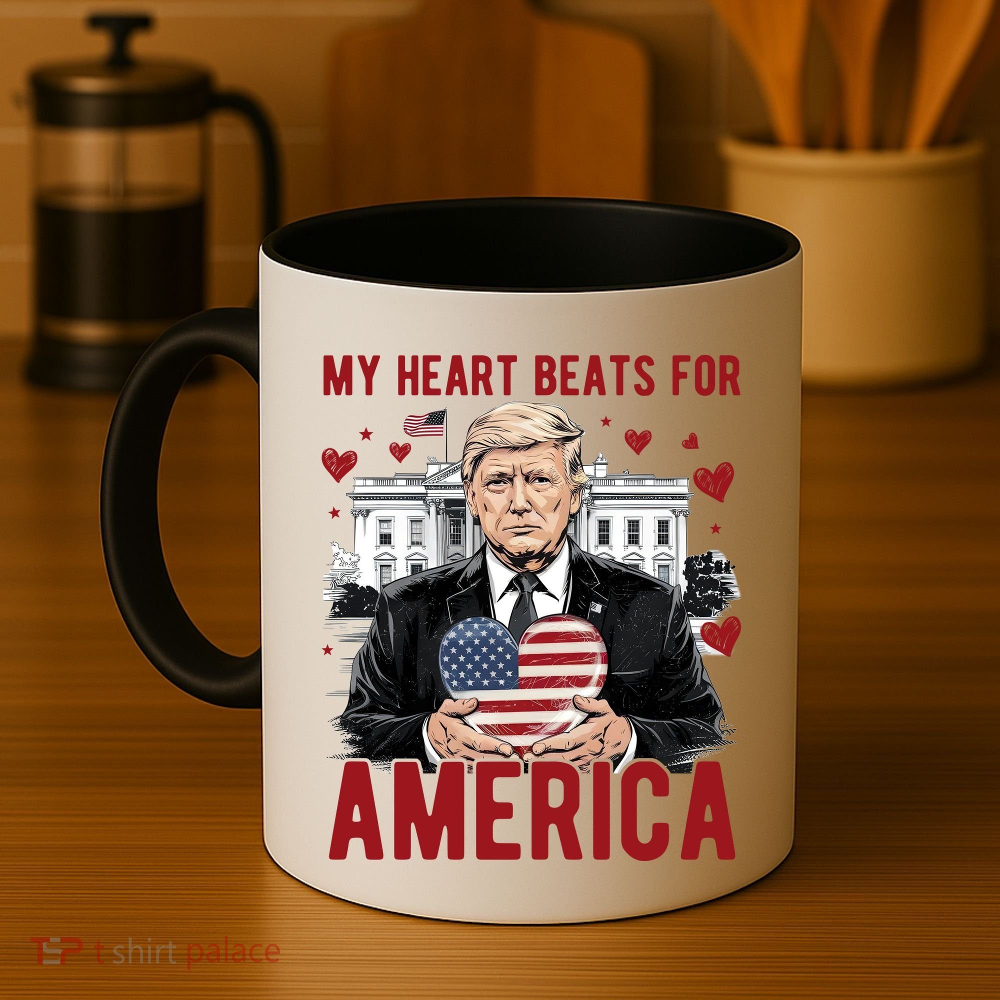 My Heart Beats For America Trump Valentines Day Coffee Mug
