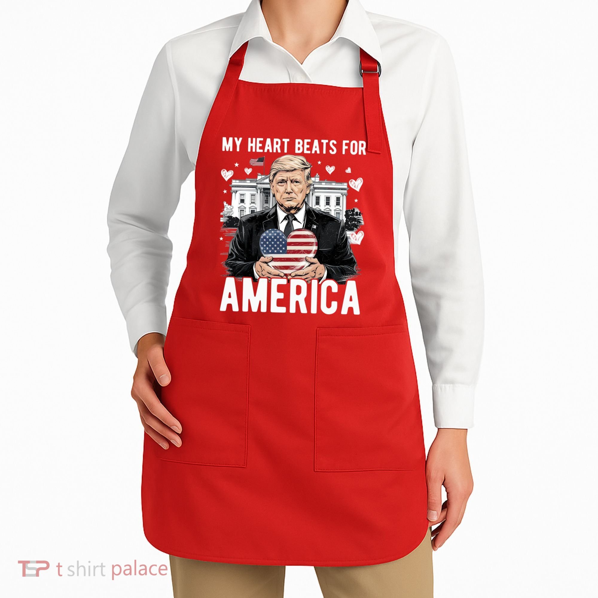 My Heart Beats For America Trump Valentines Day Apron
