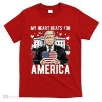 My Heart Beats For America Trump Valentines Day T-Shirt thumb 0