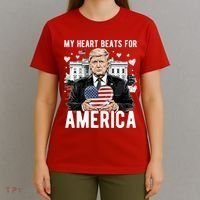 My Heart Beats For America Trump Valentines Day T-Shirt thumb 4