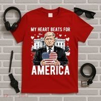 My Heart Beats For America Trump Valentines Day T-Shirt thumb 5