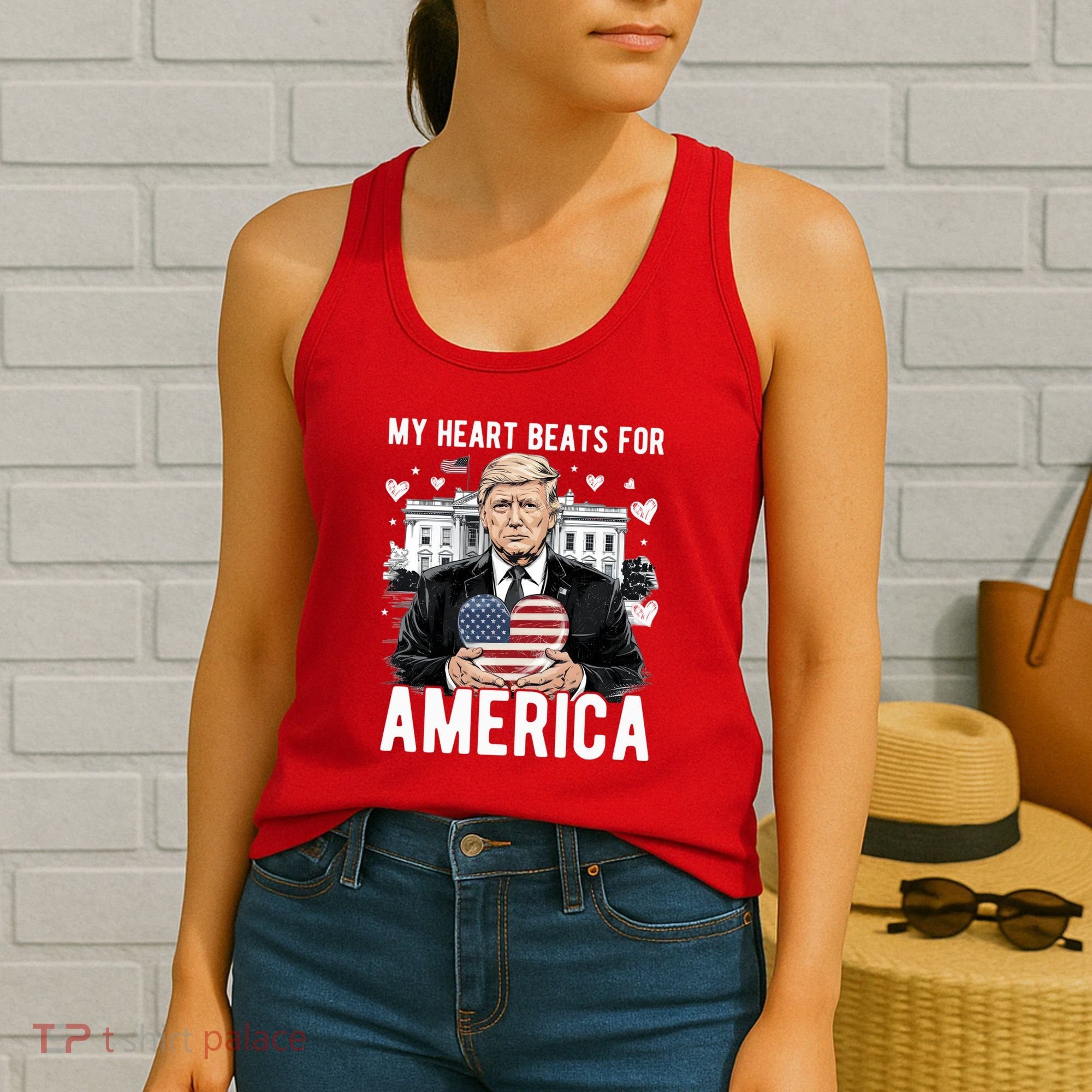 My Heart Beats For America Trump Valentines Day Women's Tank Top