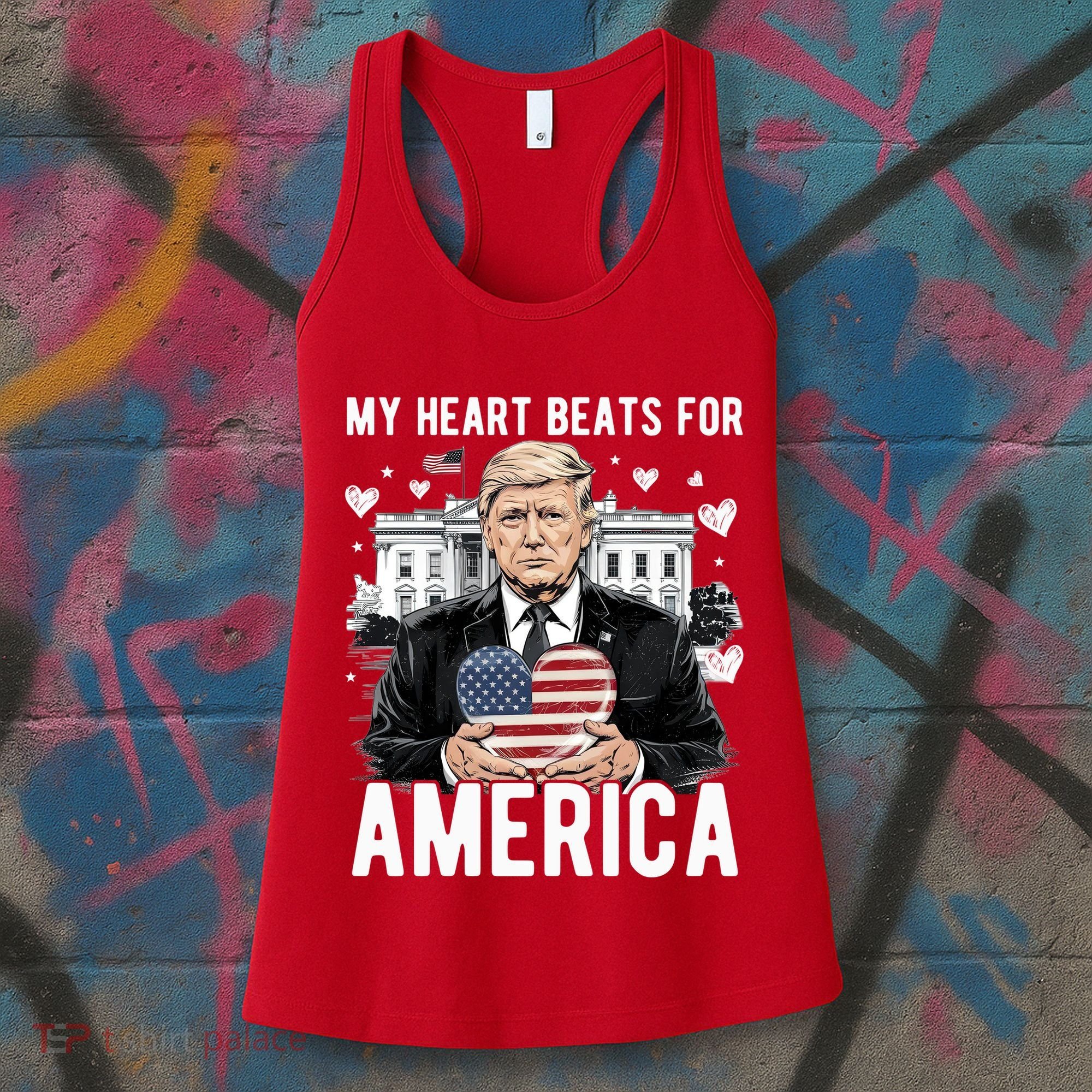 My Heart Beats For America Trump Valentines Day Women's Tank Top