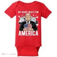 My Heart Beats For America Trump Valentines Day Baby Bodysuit thumb 0