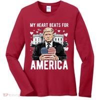 My Heart Beats For America Trump Valentines Day Women's Long Sleeve Shirt thumb 0